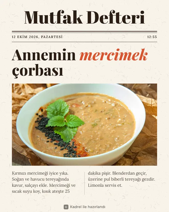 Mutfak dergisi tarif kartı
